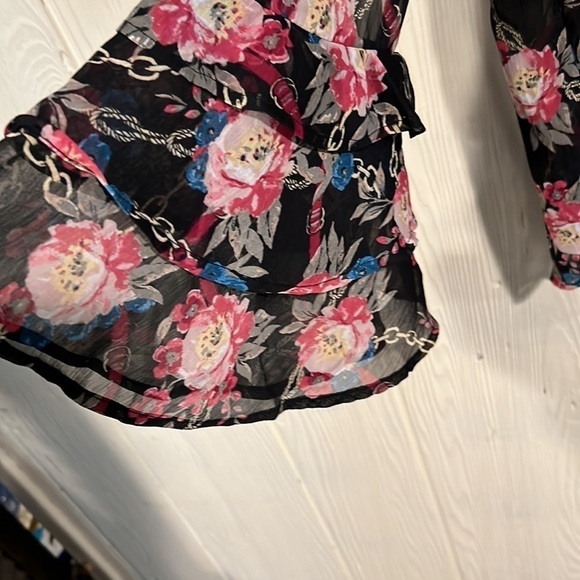 Seven 7 Sheer Floral Long Sleeve Blouse Medium - Picture 2 of 11
